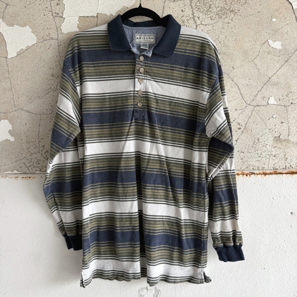 Vintage Rugby Polo Shirt Striped Long Sleeve 90s Skater Grunge M Arizona Jean Co